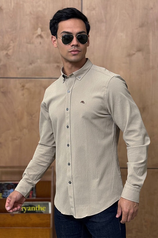 Мужская тёмно-бежевая рубашка Etro Pegasus logo