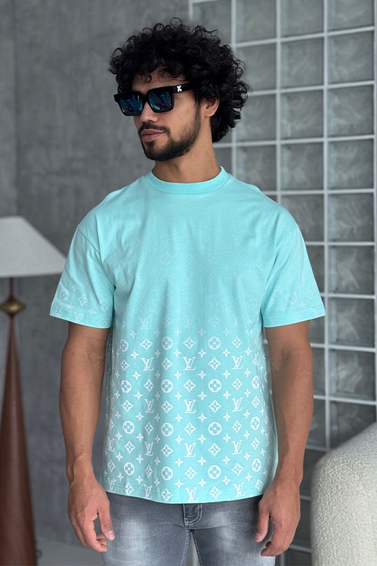 Футболка бирюзового цвета Louis Vuitton Monogram Gradient