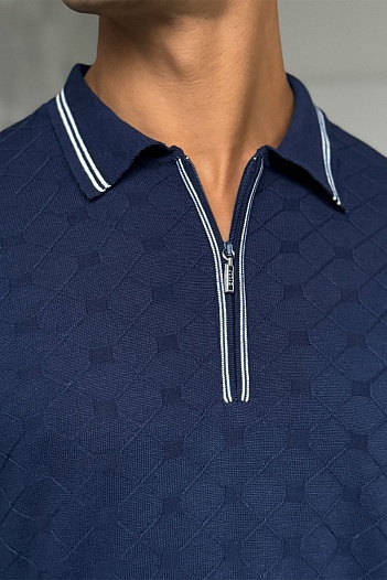 Мужское поло Zilli zip neck - Blue   