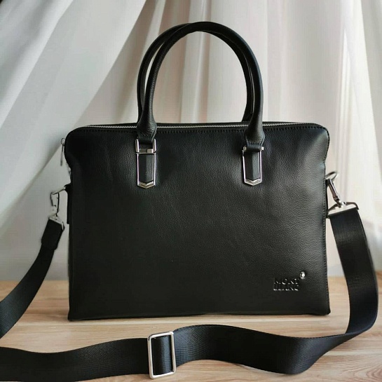 Кожаная чёрная сумка Montblanc 39x29 см