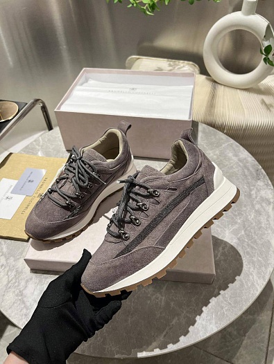 Женские замшевые кроссовки Brunello Cucinelli Monili Premium - Grey   