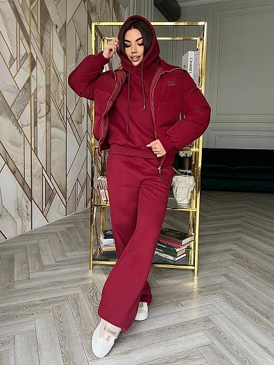 Женский бордовый костюм тройка MIU MIU   