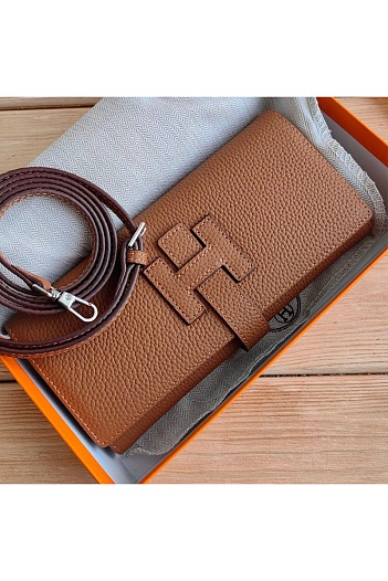 Кожаный клатч Hermes Jige Elan 20.5x9 см - Brown   