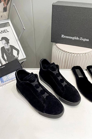 Кроссовки с мехом Ermenegildo Zegna Triple Stitch - Black   