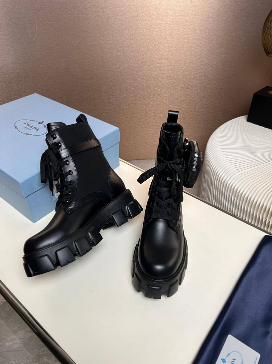 Кожаные женские ботинки Prada premium - Black