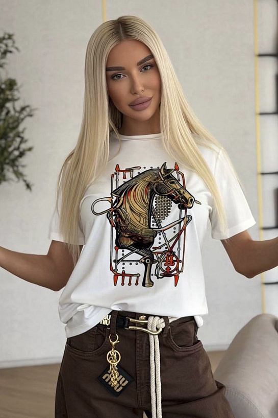 Белая женская футболка Hermes premium