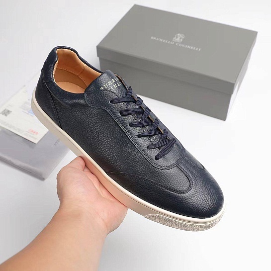 Кожаные кроссовки Brunello Cucinelli logo-print - Navy