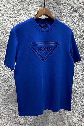 Синяя оверсайз футболка Prada Milano logo   
