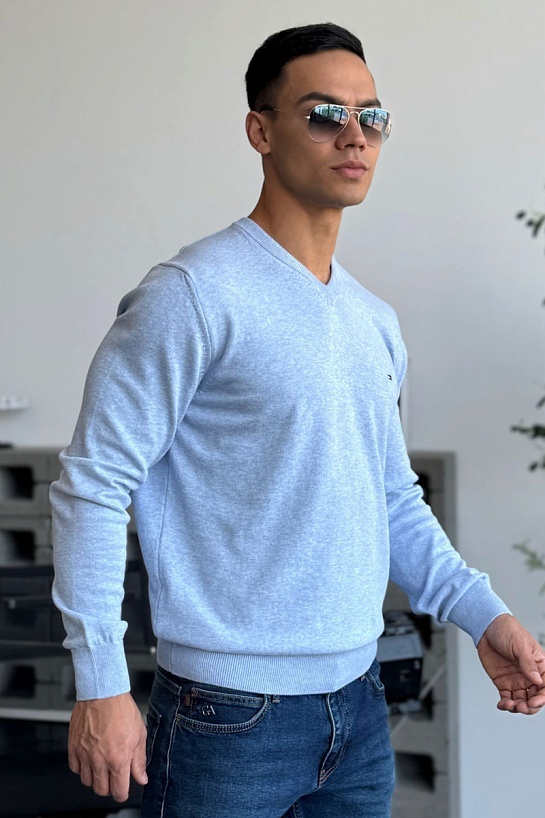 Мужской джемпер Tommy Hilfiger logo-embroidered - Blue