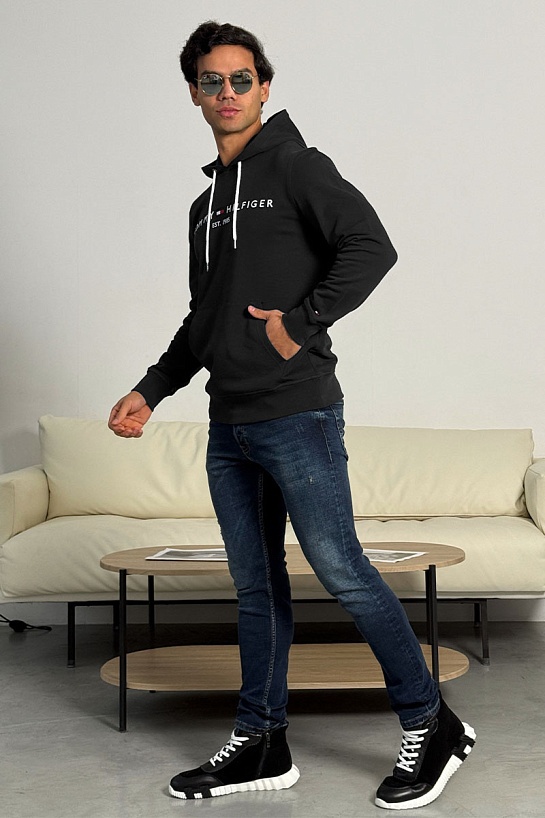 Мужское чёрное худи Tommy Hilfiger