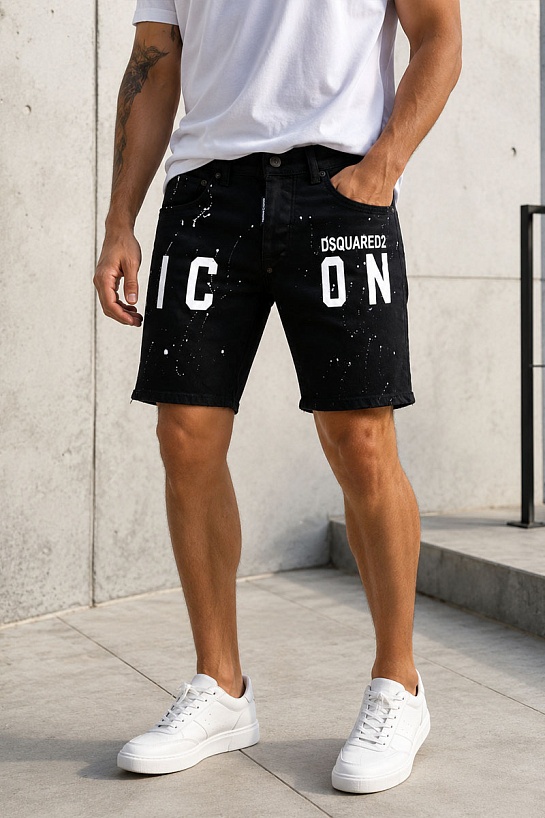 Джинсовые мужские шорты Dsquared2 "ICON" - Black