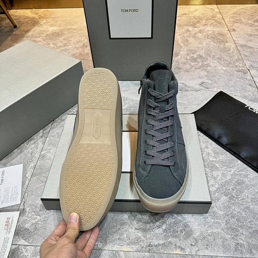 Замшевые кроссовки с мехом Tom Ford high-top - Grey   