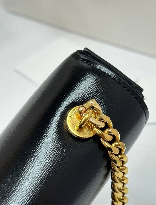 Женская кожаная сумка Celine Claude Premium 20.5x11.5x4 см - Black / Gold