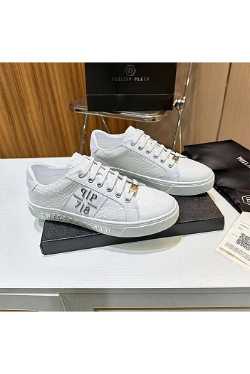 Мужские кожаные кроссовки Philipp Plein белого цвета   