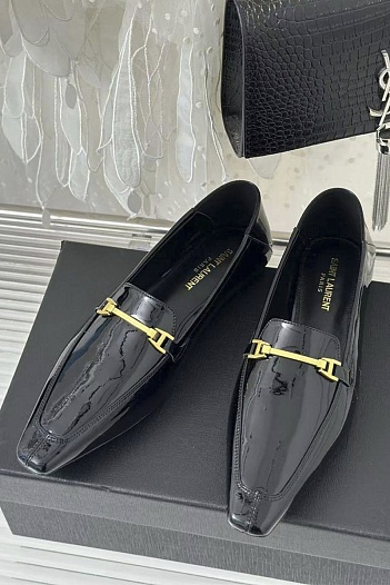 Женские кожаные лоферы чёрного цвета Yves Saint Laurent premium   