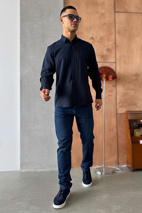 Мужская рубашка Hermes H embroidered - Navy