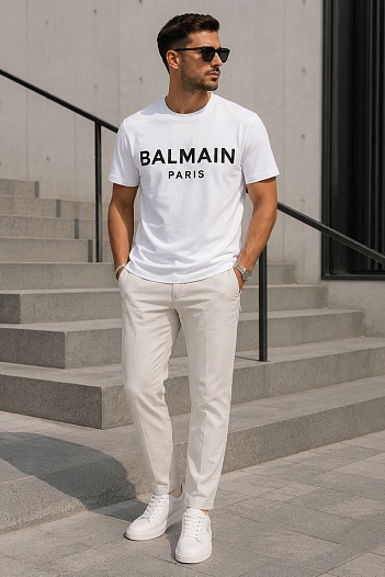 Футболка белого цвета Balmain Paris logo-print   