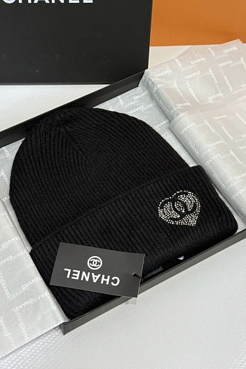 Шапка Chanel logo-rhinestones premium - Black   