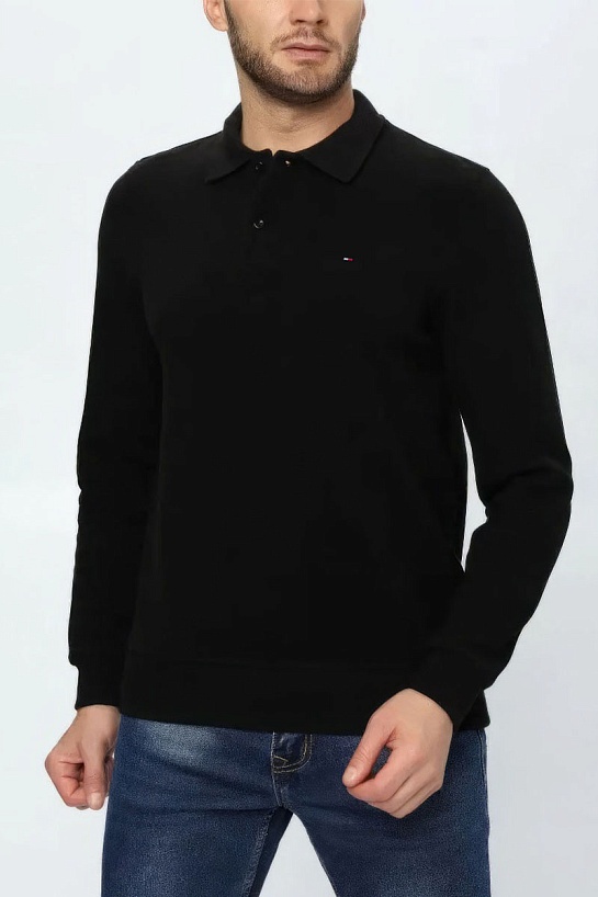 Чёрное поло с длинным рукавом Tommy Hilfiger