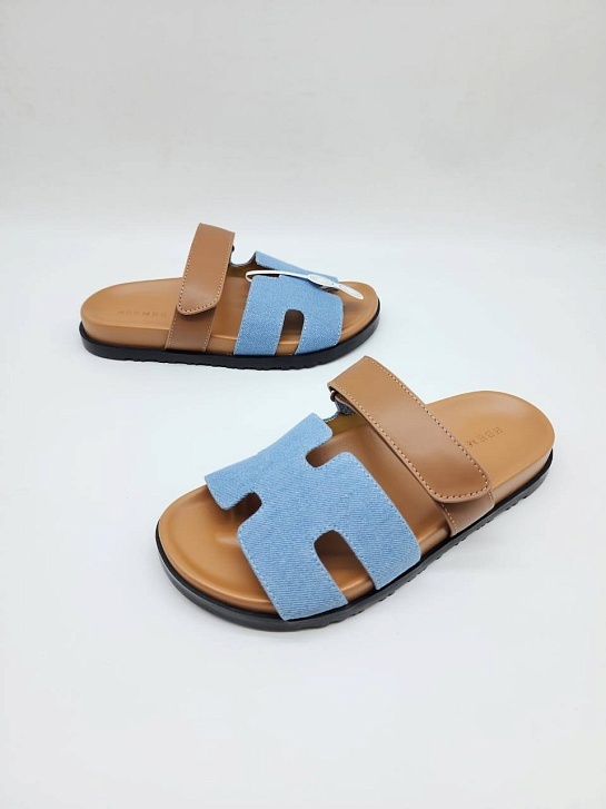 Женские кожаные сандалии Hermes Chypre - Blue / Brown