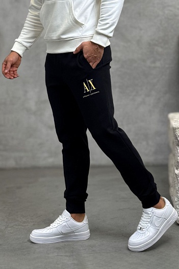 Чёрные спортивные штаны Armani Exchange gold embroidery   
