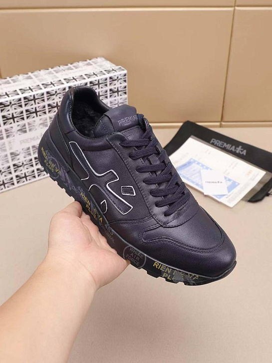 Кожаные кроссовки с мехом Premiata low-top - Navy