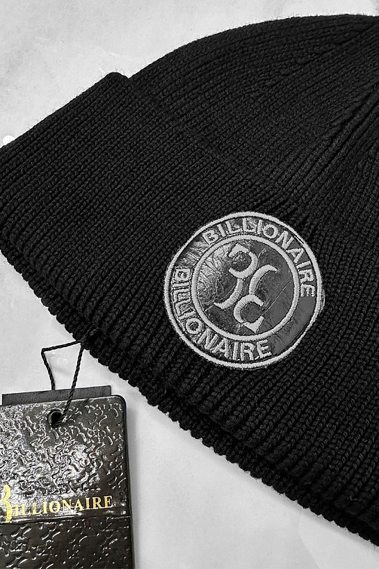 Мужская чёрная шапка Billionaire logo-patch