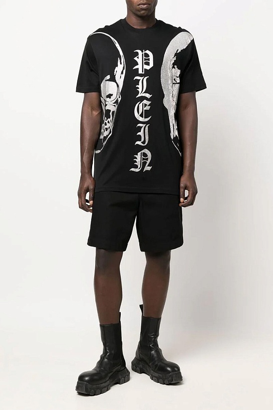 Чёрная оверсайз футболка со стразами Philipp Plein The Skull