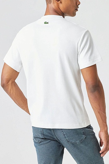 Мужская белая футболка Lacoste logo-print   