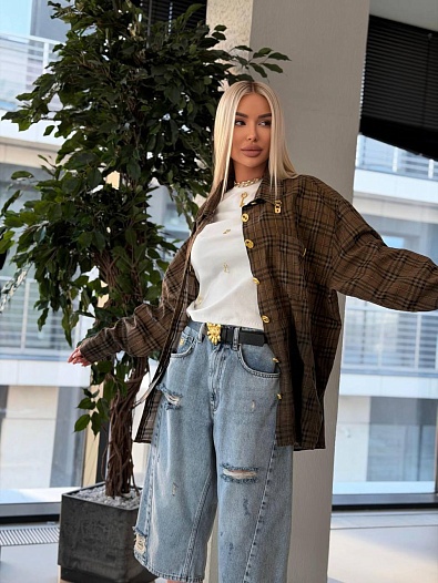 Женская оверсайз рубашка в клетку Schiaparelli premium   