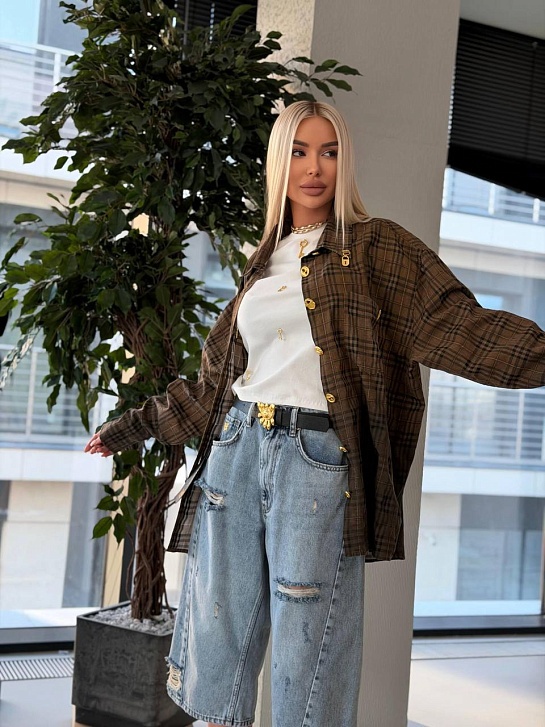 Женская оверсайз рубашка в клетку Schiaparelli premium