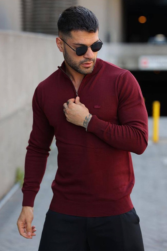 Мужской бордовый джемпер Lacoste Zip Neck