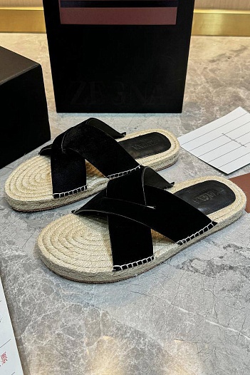 Мужские шлёпанцы Ermenegildo Zegna suede - Black   