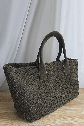 Замшевая сумка Bottega Veneta Cabat 40x28 см - Green   