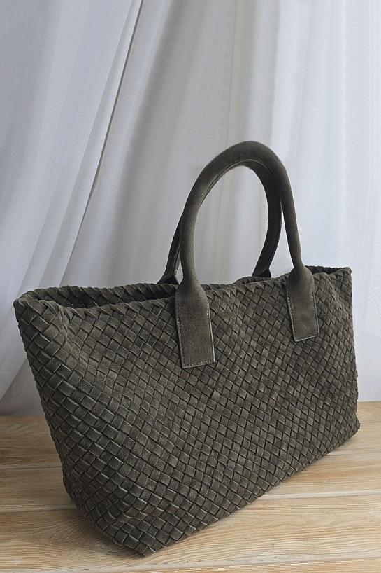Замшевая сумка Bottega Veneta Cabat 40x28 см - Green