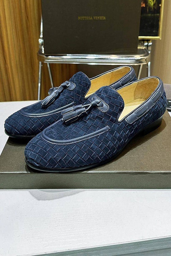 Мужские замшевые лоферы Bottega Veneta Intrecciato - Navy