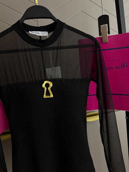 Женский лонгслив Schiaparelli с микро-сеткой чёрного цвета