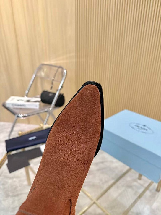 Женские замшевые сапоги Prada premium - Brown