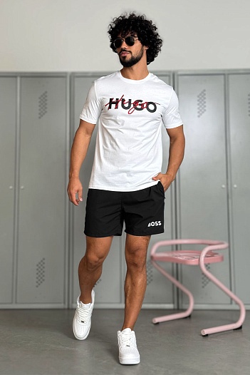 Мужские чёрные шорты Hugo Boss logo-print   