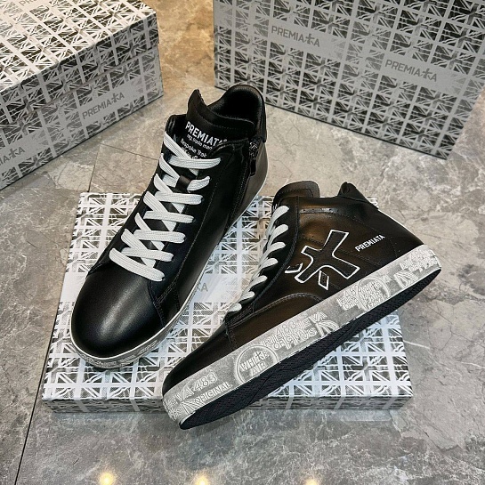 Кожаные кроссовки с мехом Premiata high-top - Black