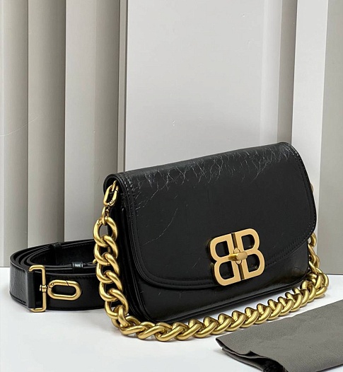 Женская сумка Balenciaga BB Soft Premium 23x14.5x4 см - Black / Gold   