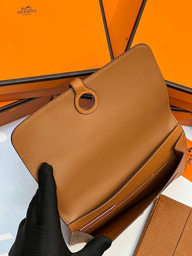 Кожаный кошелёк Hermes Dogon Duo - Brown 19.5x12 см   