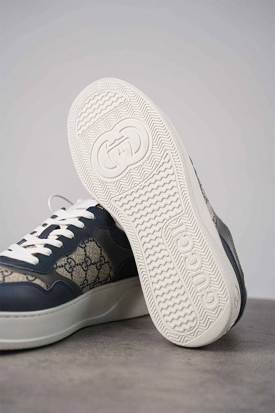 Мужские кожаные кроссовки Gucci - Grey / Blue