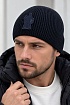 Мужская брендовая шапка Moncler тёмно-синего цвета