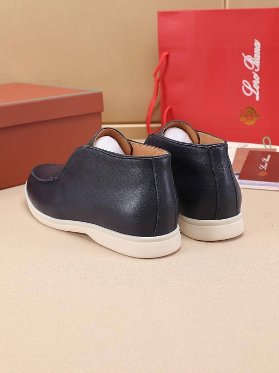 Кожаные лоферы с меховой стелькой Loro Piana Open Walk - Navy