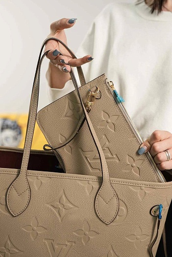 Кожаная сумка Louis Vuitton Neverfull MM Premium 31x28x14 см   