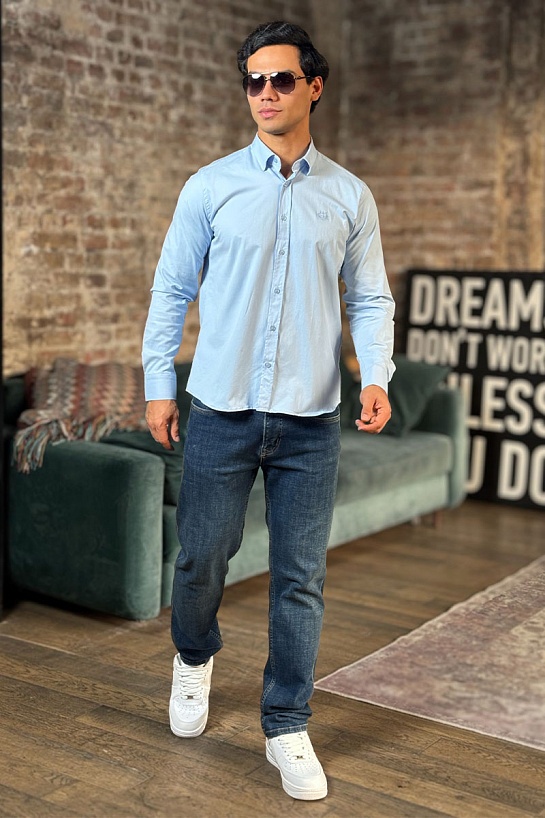 Мужская рубашка Loro Piana голубого цвета