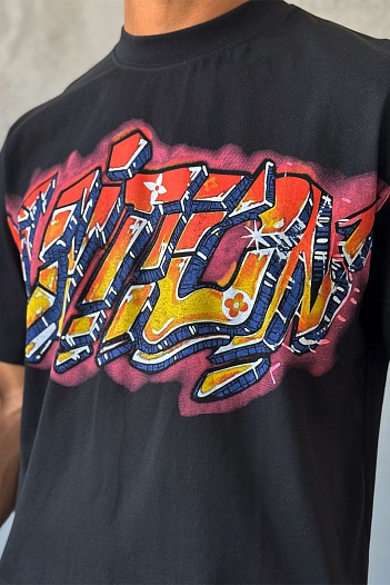 Брендовая мужская футболка Louis Vuitton graffiti print - Black   