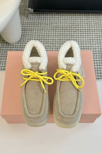 Женские замшевые лоферы с мехом MIU MIU premium   