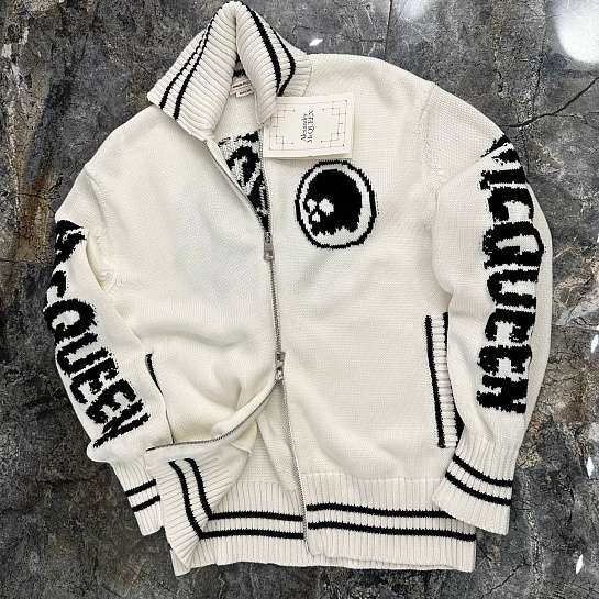 Мужской свитер на молнии Alexander McQueen белого цвета